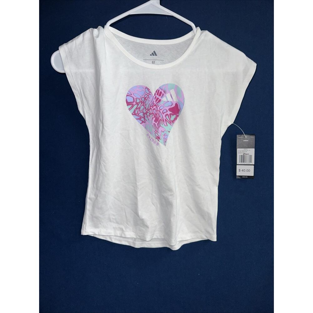 Adidas Girls Pink Floral Purple Heart T-Shirt Size 6 NWT